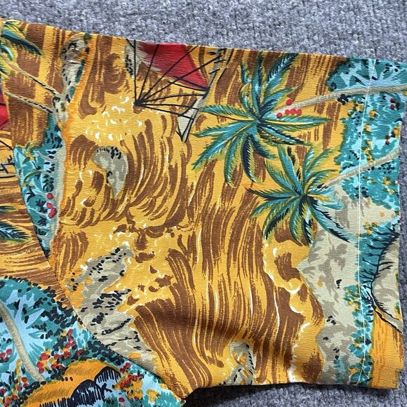 Vintage Waikiki 76 Mens Large Hawaiian Aloha Shirt Palm Trees Sail Boat Brown Lg - Picture 3 of 15